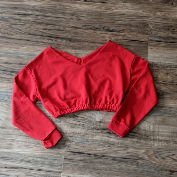 Red Cropped Sweatshirt Top - Picture 1 of 7